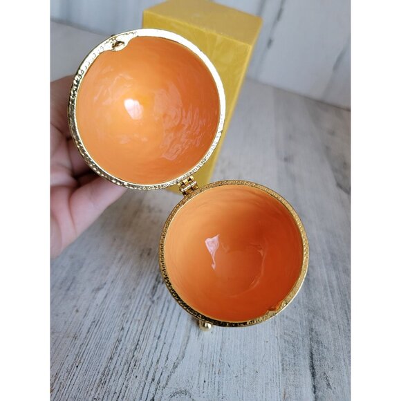 Dark blue enameled egg trinket box rhinestone Easter home decor - Picture 7 of 9